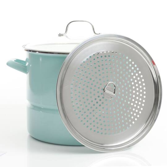 Kenmore® 16qt. Blue Stainless Steel Pot with Steamer Insert and Glass Lid